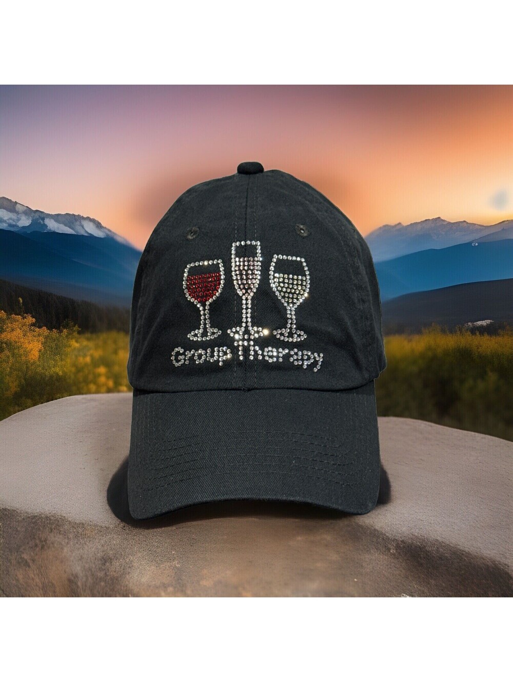 Wine Glass 🍷 Goblet Chalice Vineyard Sparkling Group Therapy Baseball Cap